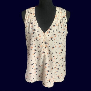 MIMO | Heart Print Henley Sleeveless Blouse Medium